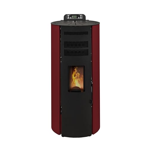 STUFE A PELLET ITALIA Boston 14 KW Kanalisiert | Pelletöfen Effizienz 89% Heizt 130m² Autonomie 15 Std. Programmierbar 5 Geschwindigkeiten und Leistungsstufen 24 M Garantie Rot von STUFE A PELLET ITALIA