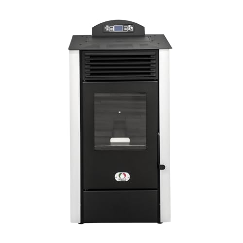 STUFE A PELLET ITALIA - California 10 kW Wi-Fi-Steuerung - Luftheizung, Effizienz 90%, wärmt 80 m², Autonomie 20 H, 5 Geschwindigkeiten und Leistungen, programmierbar, Garantie 24 Monate, weiß von STUFE A PELLET ITALIA