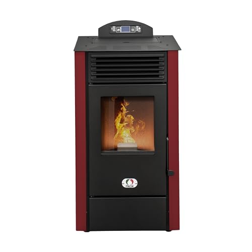 STUFE A PELLET ITALIA California 9 KW 5 Sterne | Pelletöfen Effizienz 92% Heizt 80m² Autonomie 20 Std. 5-Sterne-Zertifiziert Programmierbar 5 Kräfte Kompaktes Design 24 Monate Garantie Rot von STUFE A PELLET ITALIA
