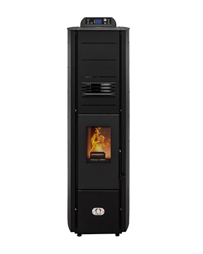 STUFE A PELLET ITALIA Colonna New 8 kW WiFi Slim – Heißluftofen 93 % Effizienz 70 m² kompaktes Design Fernbedienung WiFi programmierbar 5 Geschwindigkeiten und Leistung 24 Monate Garantie Schwarz von STUFE A PELLET ITALIA