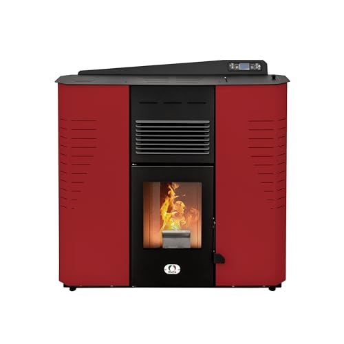 STUFE A PELLET ITALIA Marmolada 14 KW | Pelletöfen Effizienz 92% Heizt 130m² Autonomie 19 Std Programmierbar 5 Geschwindigkeiten und Leistungen Kompaktes Design 24 Monate Garantie Rot von STUFE A PELLET ITALIA