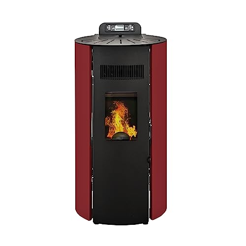 STUFE A PELLET ITALIA - Mod. BOSTON 9Kw - Effizienz 91%, Heizt 90 m², 20 Std. Autonomie, 5 Geschwindigkeiten, 5 Leistungsstufen, Programmierbar, 24 Monate Garantie (Rot) von STUFE A PELLET ITALIA