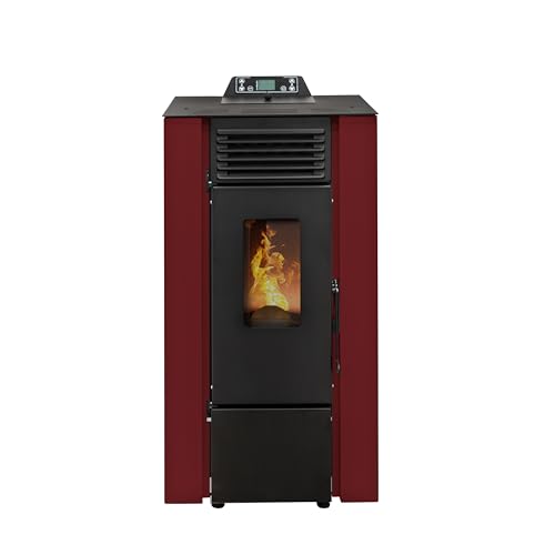 STUFE A PELLET ITALIA Qubo 9 KW - Pelletöfen Effizienz 91% Heizt 80m² Autonomie 21 Std Programmierbar Kompaktes Design 5 Geschwindigkeiten und Kräfte 24 Monate Garantie Rot von STUFE A PELLET ITALIA