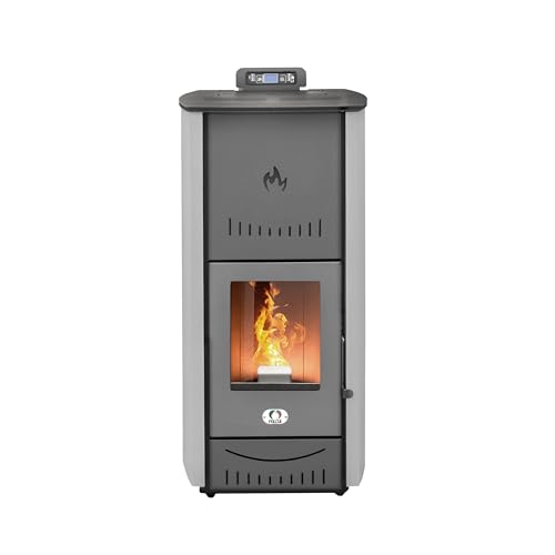 STUFE A PELLET ITALIA New York 22 Kw | Hydro-Pelletöfen für Heizung und Warmwasser Effizienz 89% Heizt 140m² Autonomie 22 Std. 5 Geschwindigkeiten und Kräfte Programmierbar 24 Monate Garantie Grau von STUFE A PELLET ITALIA