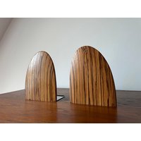 2x Exclusive Mid Century 60Er Zebrano Brass Buchstützen Bookends Regal Danish Minimalist Mcm von STUGALOVE