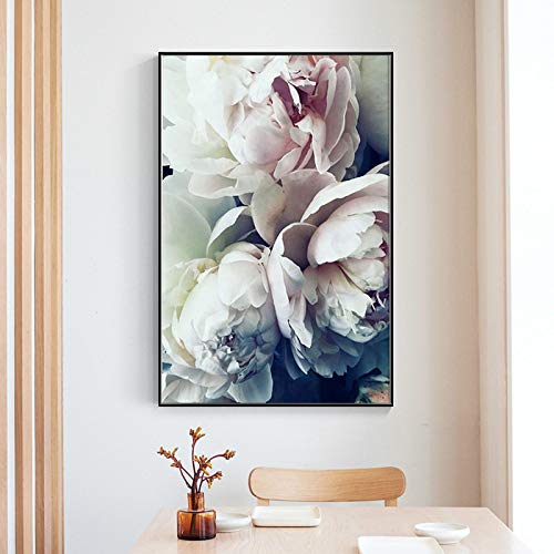 STUKE Kunstdruck auf leinwand Nordic Elegant Bloom Pfingstrose Blume auf Leinwand Gemälde an der Wand Gemälde poster & kunstdrucke Wand Bilder Bild für Wohnzimmer 40x60cm Ohne Rahmen von STUKE