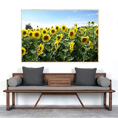 STUKE Wanddeko Wohnzimmer HD Druck Sonnenblumen Poster moderner Leinwand Bilderdruck Blumen Wandbilder für Wohnzimmer Flur Dekoration 50x70cm Ohne Rahmen von STUKE