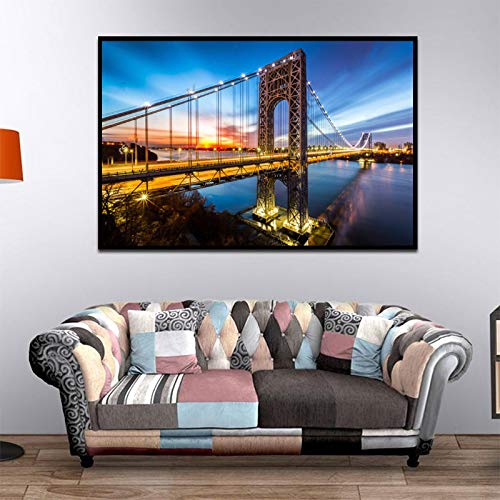 Wanddeko ​Schlafzimmer Große Brücke Poster Moderne Wand Gemälde Leinwand Bild Stadt Landschaft HD Kunstdrucke Bild Für Wohnzimmer Dekor Bilder 60x80cm Ohne Rahmen von STUKE