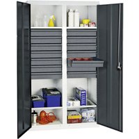 Werkzeug- und Materialschrank Serie 3000 lichtgrau / anthrazitgrau + 14 Schublade 100 mm + Mitteltrennwand + 4 Auszugsböden - 3004471 - Stumpf von STUMPF