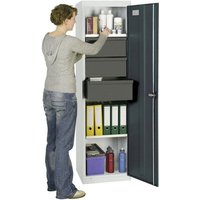 Werkzeug- und Materialschrank Serie 3000 lichtgrau / anthrazitgrau + 3 Schubladen 200 mm + 3 Auszugsböden - 3005471 - Stumpf von STUMPF