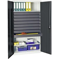 Werkzeug- und Materialschrank Serie 3000 lichtgrau / anthrazitgrau + 8 Schublade 100 mm + 2 Auszugsböden durchgehend - 3008171 - Stumpf von STUMPF