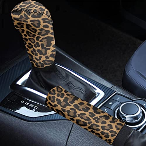 STUOARTE 2 Stück Auto Handbremse Abdeckung Hülle mit Schalthebel Abdeckung Hülse Braun Leopard Muster Anti-Rutsch Innenraum Zubehör von STUOARTE