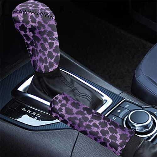 STUOARTE 2 Stück Auto Schalthebel Abdeckung Auto Handbremse Abdeckung Lila Leopard Design Hüpfauto Innenraum Deko Set von STUOARTE