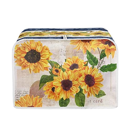 STUOARTE Sonnenblumen-Schmetterlings-Toaster-Staubschutz, Vintage-Sonnenblume, Küche, kleine Geräteabdeckung, 2-liegen, Toaster-Abdeckung, Rückseitenschutz mit Griff oben von STUOARTE