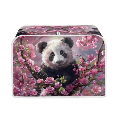 STUOARTE Toaster-Abdeckung, niedlicher Panda-Druck, Pfirsichblüten-Druck, Toaster-Abdeckung, Brotmaschinen-Zubehör, Abdeckung, Küchengeräte-Abdeckung, Anti-Fingerabdruck-Schutz, Griff oben von STUOARTE