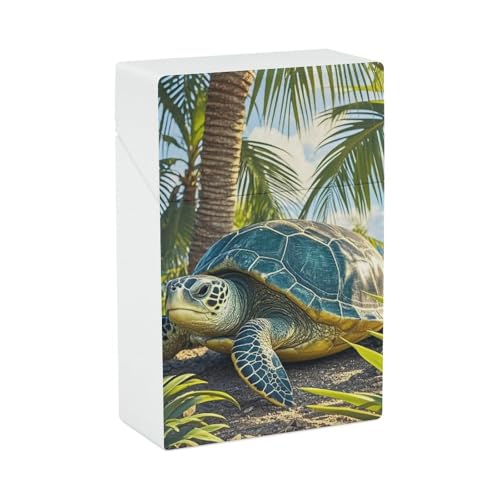 Big Turtle and Palm Trees Zigarettenetui, tragbare Zigarettenspitze, langlebige Zigarettenetuis & Spender von STVNKML