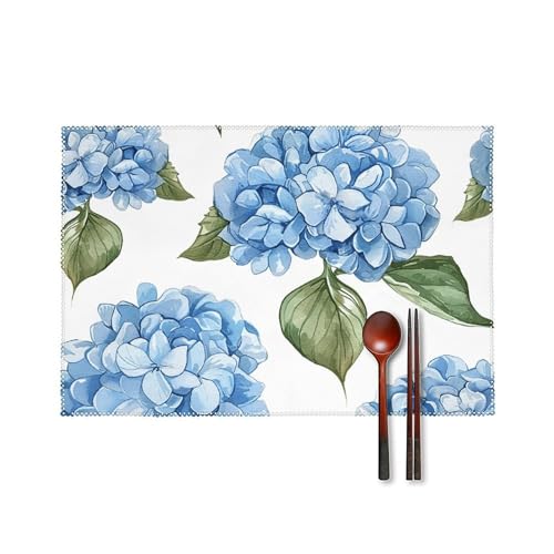 Blaue Hortensienmuster Platzsets 6er Set - Hitzebeständige Tischsets, Abwaschbar Schreibtischunterlagen, Leicht zu reinigen Platzsets für Esstisch, rutschfeste schmutzabweisende Küche Tischsets Blaue Hortensienmuster Platzsets 6er Set - Hitzebeständige Tischsets, Abwaschbar Schreibtischunterlagen, Leicht zu reinigen Platzsets für Esstisch, rutschfeste schmutzabweisende Küche Tischsets von STVNKML