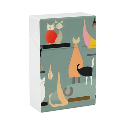 Mid-Century Moderne Kunst Katzen Zigarettenetui Tragbare Zigarettenhalter Fall Langlebige Zigarettenetuis & Spender von STVNKML