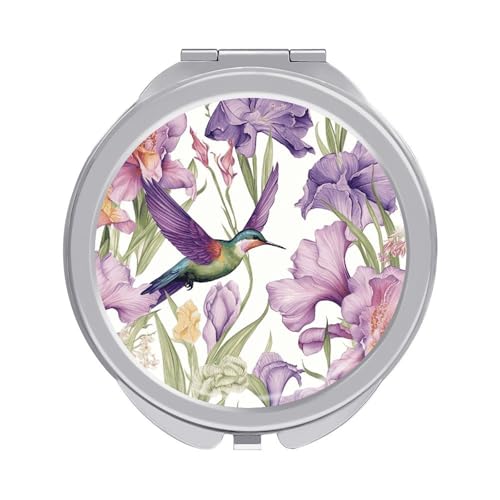 STVNKML Kolibri Schwertlilien Blumen Schminkspiegel, tragbarer Taschenspiegel mit Vergrößerung 1x/2x, kompakter Mini-Schminkspiegel für Zuhause, Unterwegs von STVNKML