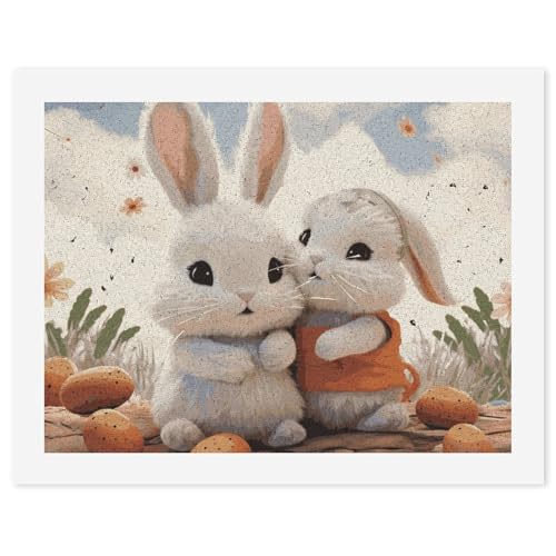 STVNKML Malen nach Zahlen-Set für Erwachsene und Anfänger, DIY Erwachsene Malen nach Zahlen Kits auf Leinwand, Hasenumarmung, digitale Ölnummern-Malerei-Kits für Heimdekoration, Geschenk, 30 x 40 cm von STVNKML