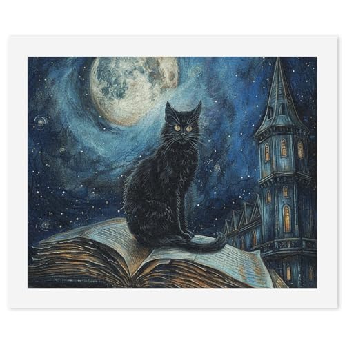 STVNKML Malen nach Zahlen-Set für Erwachsene und Anfänger, DIY Erwachsene Malen nach Zahlen Kits auf Leinwand, Sitzende schwarze Katze, digitale Ölnummern-Malerei-Kits für Heimdekoration, Geschenk, 40 von STVNKML