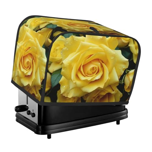 Anmutige gelbe Rosenblüten-Abdeckung für 2 Toaster, gesteppt, für kleine Geräte, mit Griff, für Zuhause, Tisch, Küche, Dekoration Anmutige gelbe Rosenblüten-Abdeckung für 2 Toaster, gesteppt, für kleine Geräte, mit Griff, für Zuhause, Tisch, Küche, Dekoration von STVYUKL