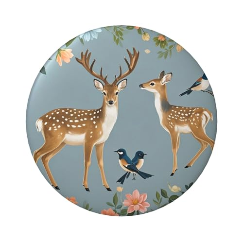 Anstecknadeln mit Hirschvögeln mit Blumen, 6,1 cm, rund, Metall, personalisierbar, Bild, Foto, Anstecknadel-Set für Bastelbedarf, Weihnachten, DIY-Projekte, 20 Stück von STVYUKL