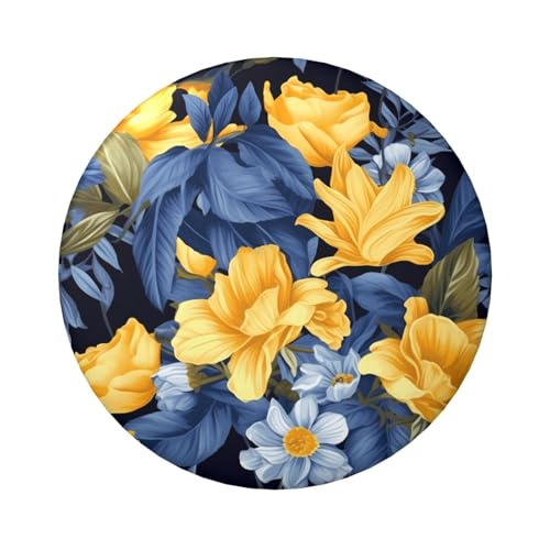 Blaue Basis, gelbe Blumen-Anstecknadeln, 6,1 cm, rund, Metall, personalisierte Bild-, Foto-Anstecknadeln, Set für Bastelbedarf, Weihnachten, DIY, Party-Projekte von STVYUKL