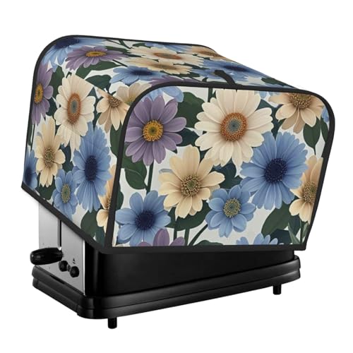 Blaue und hellbeige Blumen 4 Scheiben Toaster-Abdeckungen gesteppte Brotback-Abdeckung für kleine Geräte mit Griff für Zuhause, Tisch, Küche, Dekor von STVYUKL