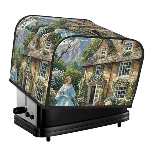 Britischer Landhausstil 4-Scheiben-Toaster-Abdeckungen, gesteppte Abdeckung für Brotbackmaschine, kleine Geräteabdeckung mit Griff für Zuhause, Tisch, Küche, Dekoration von STVYUKL