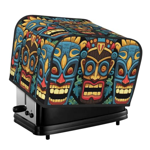 Bunte Tiki-Masken-Muster, 4 Scheiben, Toaster-Abdeckungen, gesteppte Abdeckung für Brotbackmaschine, kleine Geräteabdeckung mit Griff, für Zuhause, Tisch, Küche, Dekoration von STVYUKL