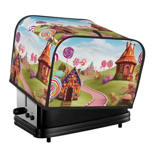 Candy Beautiful Land 4-Scheiben-Toaster-Abdeckungen, gesteppte Abdeckung für Brotbackmaschine, kleine Geräteabdeckung mit Griff für Zuhause, Tisch, Küche, Dekoration von STVYUKL