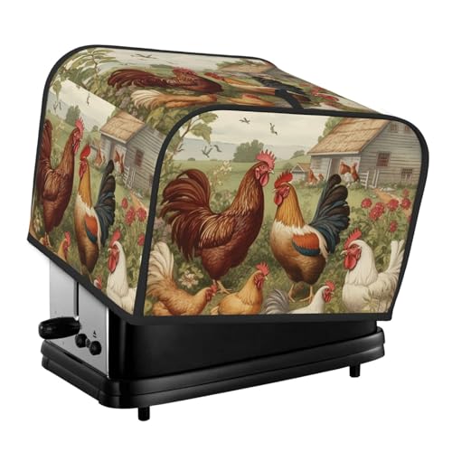 Chickens And Farm 4 Scheiben Toaster-Abdeckungen, gesteppte Brotbackmaschinen-Abdeckung, kleine Geräteabdeckung mit Griff für Zuhause, Tisch, Küche, Dekor von STVYUKL
