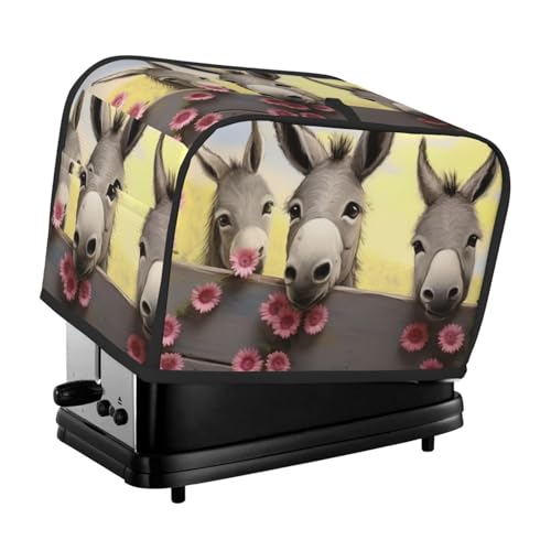 Esel und Blume 2 Scheiben Toaster-Abdeckungen, gesteppte Brotbackmaschinen-Abdeckung, kleine Geräteabdeckung mit Griff für Zuhause, Tisch, Küche, Dekor von STVYUKL