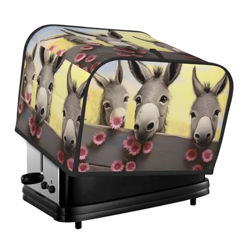 Esel und Blume 4 Scheiben Toaster-Abdeckungen, gesteppte Brotbackmaschinen-Abdeckung, kleine Geräteabdeckung mit Griff für Zuhause, Tisch, Küche, Dekoration von STVYUKL