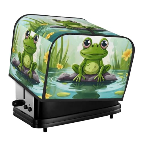 Frosch auf einem Teich, 4 Scheiben, Toaster-Abdeckungen, gesteppte Abdeckung für Brotbackmaschine, kleine Geräteabdeckung mit Griff, für Zuhause, Tisch, Küche, Dekoration von STVYUKL