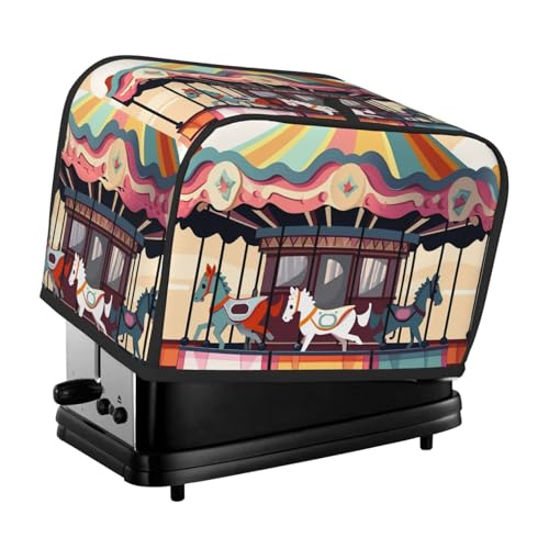 Karussell 2 Scheiben Toaster Abdeckungen Gesteppte Brotbackmaschine Abdeckung Kleine Geräteabdeckung mit Griff für Zuhause Tisch Küche Dekor von STVYUKL