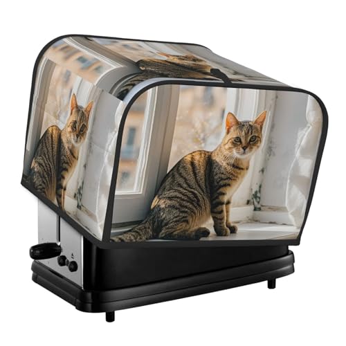 Katze, die auf der Fensterbank sitzt, 4 Scheiben, Toaster-Abdeckungen, gesteppte Abdeckung für Brotbackmaschine, kleine Geräteabdeckung mit Griff, für Zuhause, Tisch, Küche, Dekoration Katze, die auf der Fensterbank sitzt, 4 Scheiben, Toaster-Abdeckungen, gesteppte Abdeckung für Brotbackmaschine, kleine Geräteabdeckung mit Griff, für Zuhause, Tisch, Küche, Dekoration von STVYUKL