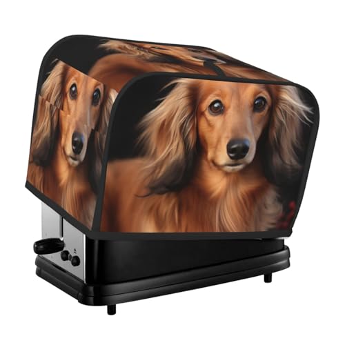Langhaariger Dackel, 2 Scheiben, Toaster-Abdeckungen, gesteppte Abdeckung für Brotbackmaschine, kleine Geräteabdeckung mit Griff, für Zuhause, Tisch, Küche, Dekoration von STVYUKL