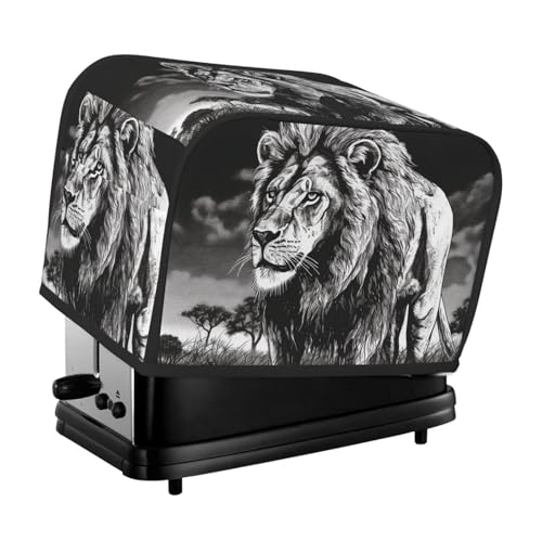 Löwen-Schwarz-Weiß-Illustration, 2 Scheiben, Toaster-Abdeckungen, gesteppte Abdeckung für Brotbackmaschine, kleine Geräteabdeckung mit Griff, für Zuhause, Tisch, Küche, Dekor Löwen-Schwarz-Weiß-Illustration, 2 Scheiben, Toaster-Abdeckungen, gesteppte Abdeckung für Brotbackmaschine, kleine Geräteabdeckung mit Griff, für Zuhause, Tisch, Küche, Dekor von STVYUKL