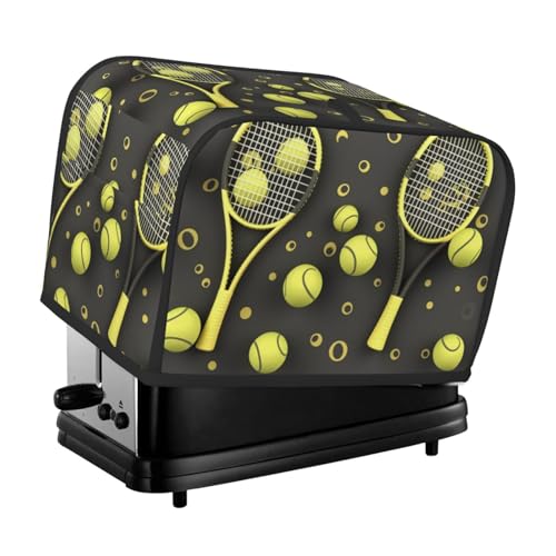 Lustige Tennisschläger und Tennisbälle, 2 Scheiben, Toaster-Abdeckungen, gesteppte Abdeckung für Brotbackmaschine, kleine Geräteabdeckung mit Griff für Zuhause, Tisch, Küche, Dekoration von STVYUKL