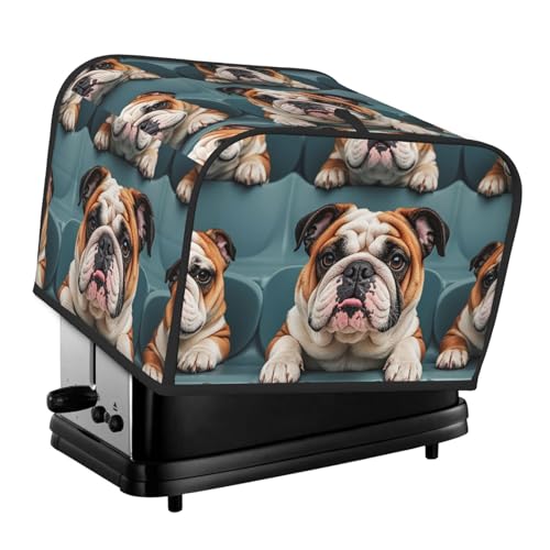 Lustige englische Bulldogge 4 Scheiben Toaster-Abdeckungen, gesteppte Brotbackmaschinen-Abdeckung, kleine Geräteabdeckung mit Griff für Zuhause, Tisch, Küche, Dekoration von STVYUKL