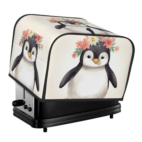 Pinguin trägt Blumen, 4 Scheiben, Toaster-Abdeckungen, gesteppte Abdeckung für Brotbackmaschine, kleine Geräteabdeckung mit Griff, für Zuhause, Tisch, Küche, Dekoration von STVYUKL