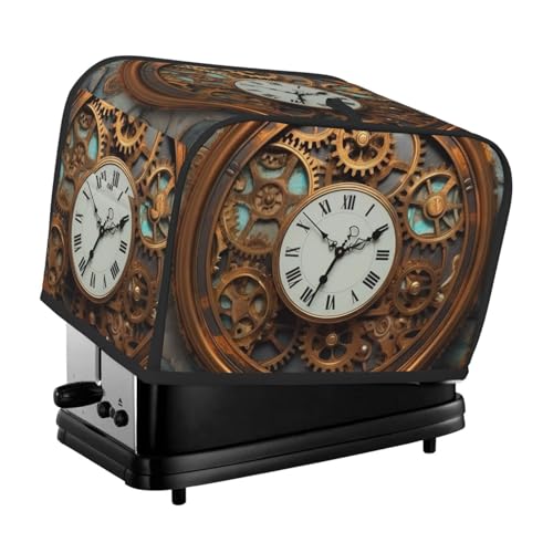Rusty Steampunk-Uhr mit 2 Scheiben, Toaster-Abdeckungen, gesteppte Abdeckung für Brotbackmaschine, kleine Geräteabdeckung mit Griff, für Zuhause, Tisch, Küche, Dekoration Rusty Steampunk-Uhr mit 2 Scheiben, Toaster-Abdeckungen, gesteppte Abdeckung für Brotbackmaschine, kleine Geräteabdeckung mit Griff, für Zuhause, Tisch, Küche, Dekoration von STVYUKL