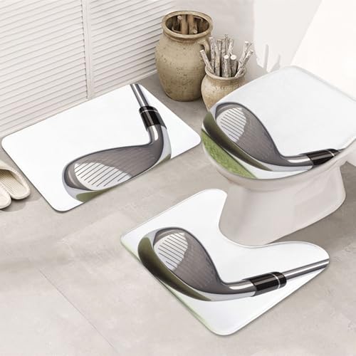 STVYUKL 3-teiliges Badezimmerteppich-Set, rutschfest, waschbar, Duschmatten mit U-förmiger Kontur, WC-Vorleger, saugfähige Mikrofaser, Badematten, Golfschläger, Badezimmer-Fußmatten für Badewanne von STVYUKL