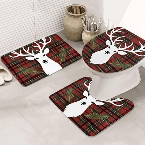 STVYUKL 3-teiliges Badezimmerteppich-Set, rutschfest, waschbar, Duschmatten mit U-förmiger Kontur, WC-Vorleger, saugfähige Mikrofaser, Badematten, Motiv: Merry Christmas, Rentier, Badezimmer-Fußmatten STVYUKL 3-teiliges Badezimmerteppich-Set, rutschfest, waschbar, Duschmatten mit U-förmiger Kontur, WC-Vorleger, saugfähige Mikrofaser, Badematten, Motiv: Merry Christmas, Rentier, Badezimmer-Fußmatten von STVYUKL