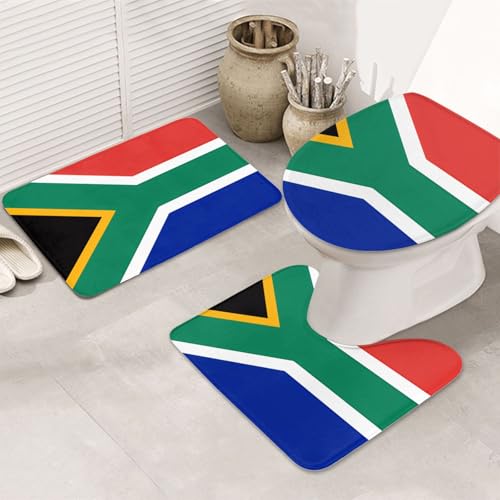 STVYUKL 3-teiliges Badezimmerteppich-Set, rutschfest, waschbar, Duschmatten mit U-förmiger Kontur, WC-Vorleger, saugfähige Mikrofaser, Badematten, Südafrika-Flagge, Badezimmer-Fußmatten für Badewanne von STVYUKL