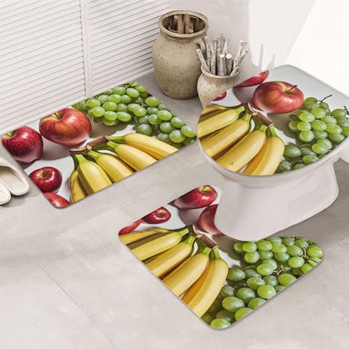 STVYUKL 3-teiliges Badezimmerteppich-Set, rutschfest, waschbar, Duschmatten mit U-förmiger Kontur, WC-Vorleger, saugfähige Mikrofaser, Badematten, frisches Obst, Badezimmer-Bodenmatten für Badewanne von STVYUKL