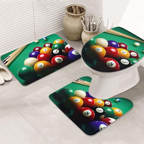 STVYUKL 3-teiliges Badezimmerteppich-Set, rutschfest, waschbar, Duschmatten mit U-förmiger Kontur, WC-Vorleger, saugfähige Mikrofaser, Badvorleger, Billard, Badezimmer-Bodenmatten für Badewanne von STVYUKL