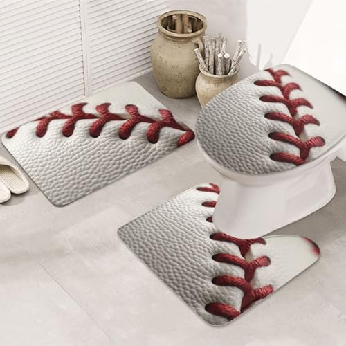 STVYUKL 3-teiliges Badezimmerteppich-Set, rutschfest, waschbar, Duschmatten mit U-förmiger Kontur, WC-Vorleger, saugfähige Mikrofaser, Baseball-Spitze, Nahaufnahme, Badezimmer-Fußmatten für Badewanne von STVYUKL